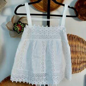 Daniela Corte Square Neck Lace Eyelet Tank Top White Womens Size 38/XS